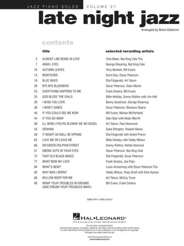 Late Night Jazz. Jazz Piano Solos Vol. 27