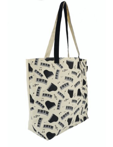 Torba shopper w fortepiany i klawisze - kremowa
