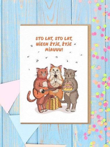 Kartka urodzinowa grające i śpiewające koty