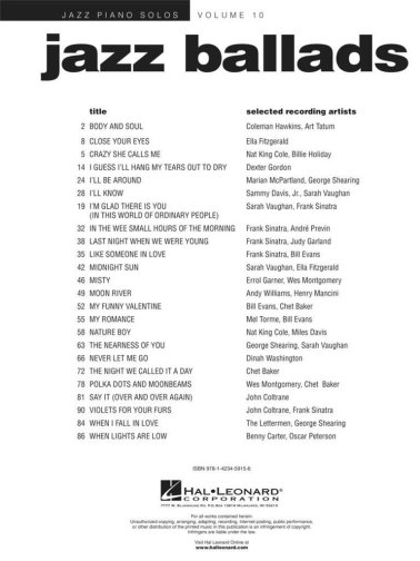 Jazz Ballads. Jazz Piano Solos Vol. 10