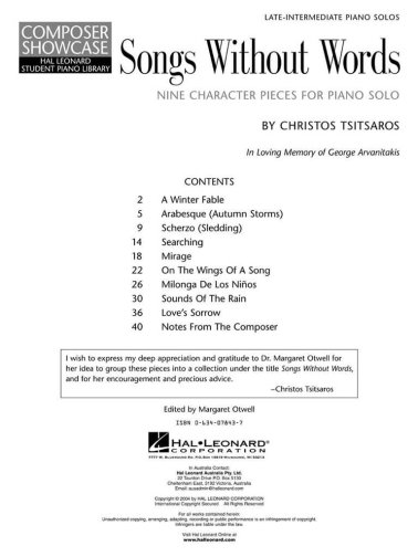 Songs Without Words. 9 Character Pieces