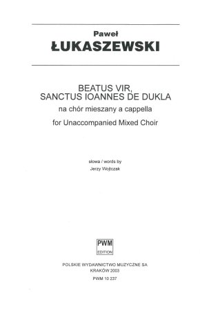 Beatus vir, Sanctus Joannes de Dukla