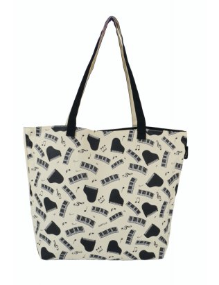 Torba shopper w fortepiany i klawisze - kremowa