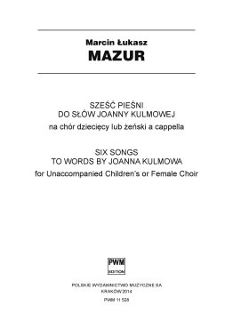 Sześć pieśni do słów Joanny Kulmowej
