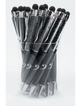 Długopis czarny z kryształkami i kluczem basowym