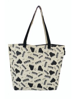 Torba shopper w fortepiany i klawisze - kremowa